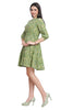 Green Cotton Short Kurti with Mandarin Collar and Floral Print