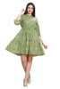 Green Cotton Short Kurti with Mandarin Collar and Floral Print