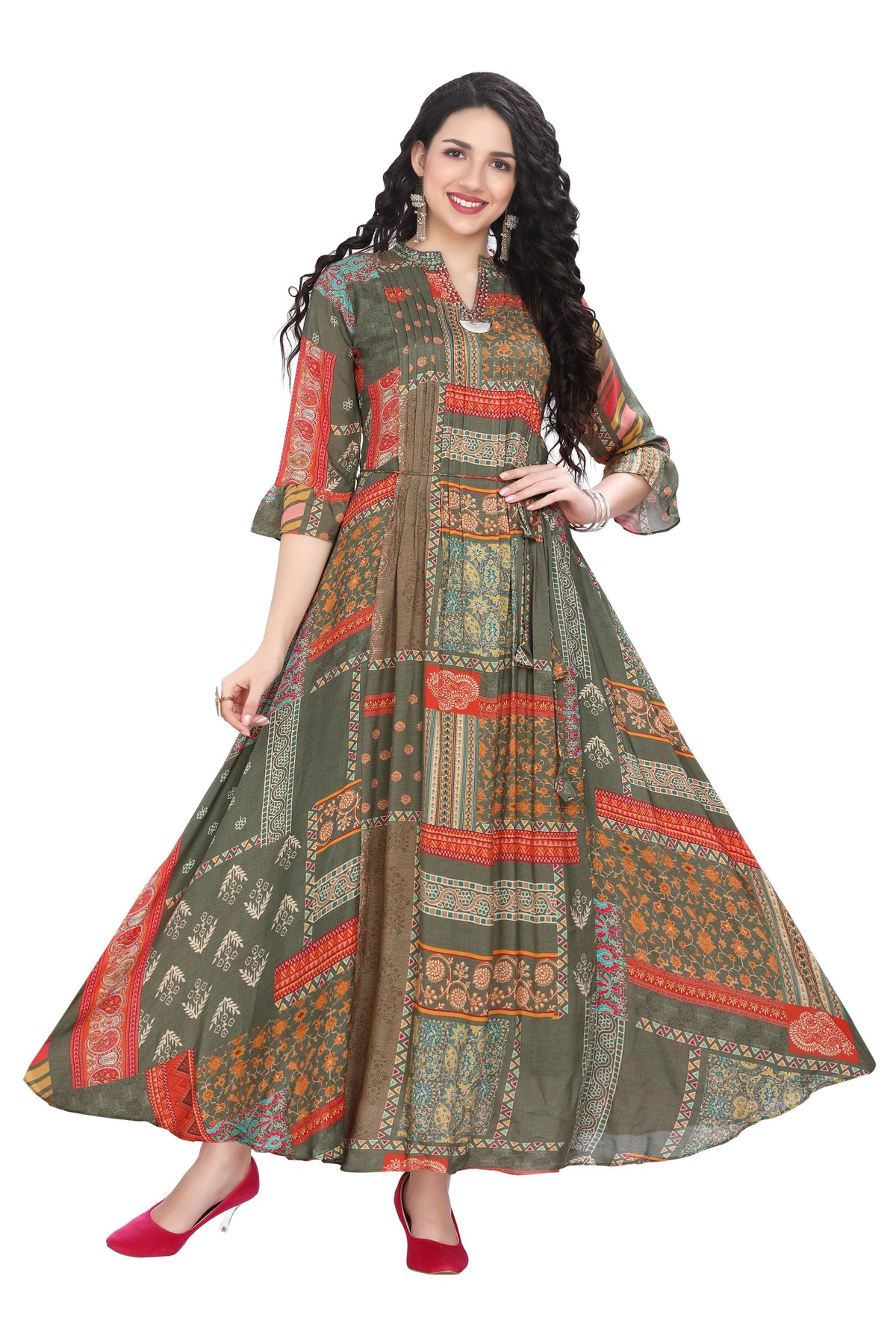 Green Embroidered Kurti with Dori belt