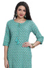 Green Buti Print Straight Cut Pintuck Kurti for women