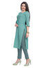 Green Flower Buti Print Straight Cut Kurti with Pintuck Detail