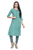 Green Flower Buti Print Straight Cut Kurti with Pintuck Detail