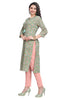 Green Floral Buti Print Straight Cut Kurti with Pintuck Detail