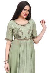 Green Georgette Nyra Cut Kurta Set with Zardozi Embroidery