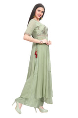 Green Georgette Nyra Cut Kurta Set with Zardozi Embroidery