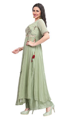 Green Georgette Nyra Cut Kurta Set with Zardozi Embroidery