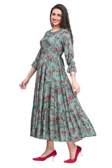 Green Muslin Frock Style kurti with Sequin Work