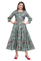 Green Muslin Frock Style kurti with Sequin Work