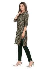 Green Floral Print Kurti with Foil Highlights