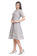 Grey A-Line Kurti for Women with a Dori Belt