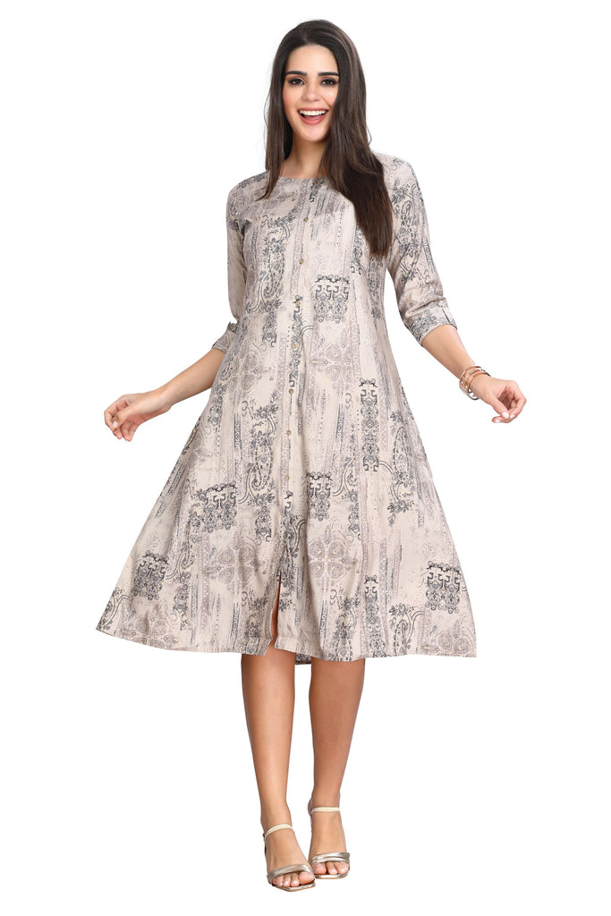 Grey A-Line Princess cut Kurti with Foil Highlights