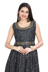 Grey Designer One Piece Dress with Bandhani Print