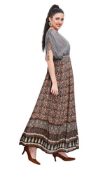 Grey Kalamkari Print Frock Style Designer Neck Kurti for women