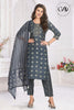 Grey Muslin Kurta Set with Embroidery and Bandhini Print