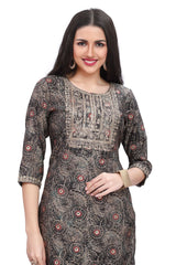 Straight Cut Knee Length Kurti for Women with Embroidered yoke