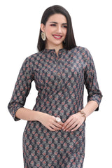 Silk Kurti with Buti Print and Foil Highlights