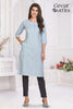 Ice Blue Cotton Knee Length Straight Cut with Chikankari work Kurti for Women