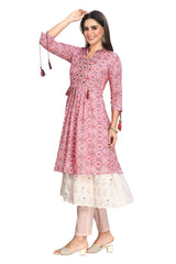 Ikkat Print Chikankari work Indo-Western Style Kurta Set for women