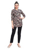 Indo-Western Style Floral Print Mandarin Collar Short Kurti