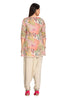 Indo-western Linen Floral Print Kurta Set With Silk Balloon Pants