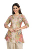 Indo-western Linen Floral Print Kurta Set With Silk Balloon Pants