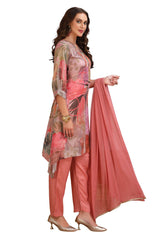 Indo Western Asymmetrical Kurta set with pant and Dupatta Multi