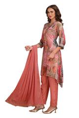 Indo Western Asymmetrical Kurta set with pant and Dupatta Multi