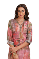 Indo Western Asymmetrical Kurta set with pant and Dupatta Multi