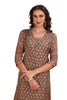 Indo Western Kalamkari Kurta set with Pant and Dupatta Brown