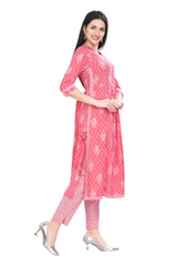 Cotton Nyra Cut Kurta Set with Jaipuri Buti Print and Embroidered Yoke