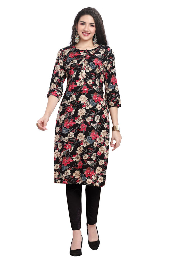 Floral Print Kurti for Women in Black