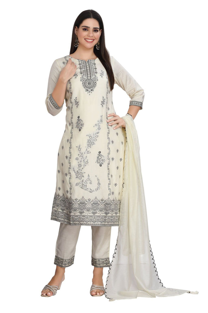 Kashmiri style Embroidered Kurta set for women with Pant and Dupatta