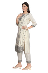 Kashmiri style Embroidered Kurta set for women with Pant and Dupatta