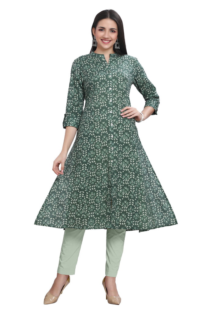 Katha Fabric Leaf and Flower Print Kurti for Women