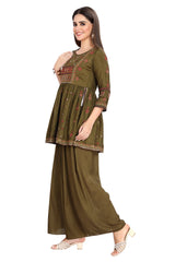 Kurta Set with Mehndi Green Peplum Kurti in Silk with Palazzo & Chinnon Dupatta