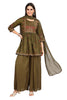 Kurta Set with Mehndi Green Peplum Kurti in Silk with Palazzo & Chinnon Dupatta