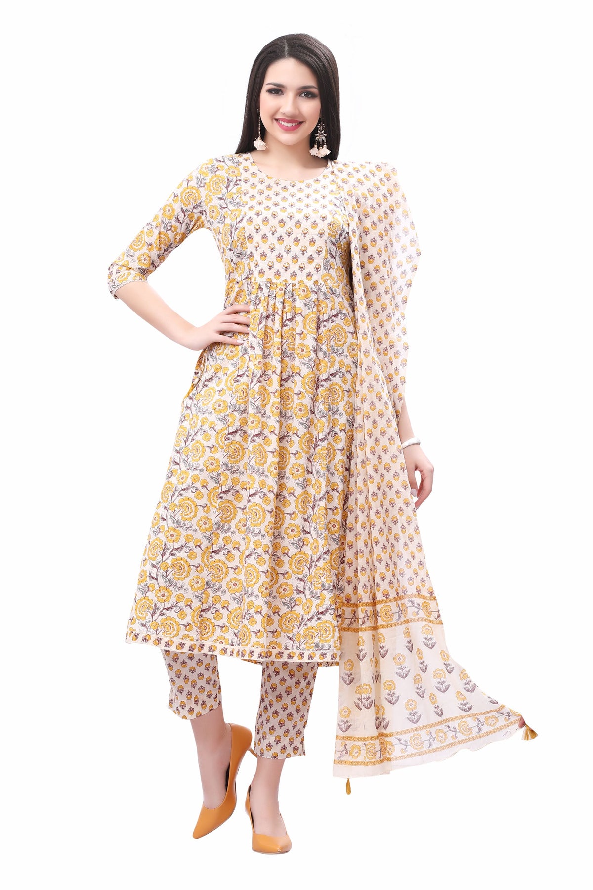 Kurta set for Women with Floral Print Nyra Cut Kurti Printed Pant and Dupatta