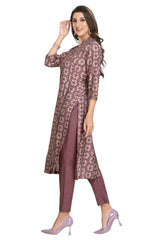 Kurta set for Women in Angrakha Style with Purple Muslin Kurti and Ankle length Pant