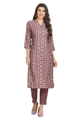 Kurta set for Women in Angrakha Style with Purple Muslin Kurti and Ankle length Pant