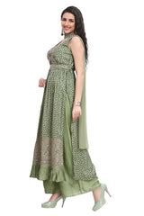 Kurtaset with Nyra Cut Kurti in Bandhani Print Zari and Mirror Work with Sequined Palazzo and Choker Dupatta