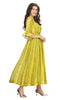 Lemon Green Chiffon Frock Style Kurti for Women with Embroidery and Frill Sleeves