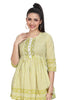 Lemon Green Cotton Frock Style Short Kurti with Embroidered Zari Yoke Perfect for Any Occasion