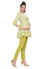 Lemon Green Cotton Frock Style Short Kurti with Embroidered Zari Yoke Perfect for Any Occasion