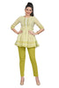 Lemon Green Cotton Frock Style Short Kurti with Embroidered Zari Yoke Perfect for Any Occasion