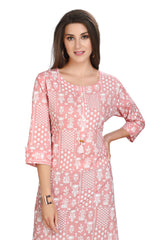 Light Pink Cotton Kurti for Women - Straight Cut with Jaipuri Buti Print