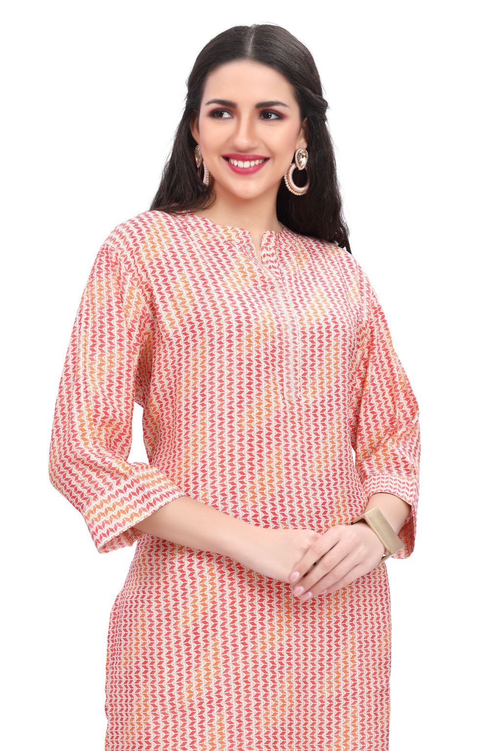 Silk Knee Length Kurti for Women with Embroidered Collar