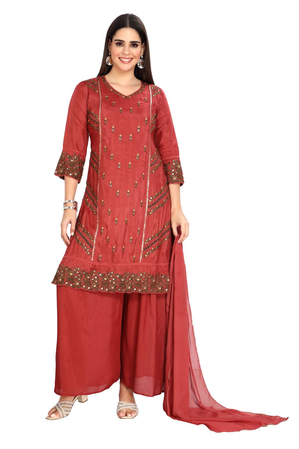 Maroon Embroidered Kurta Set with Sequins work