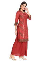 Maroon Embroidered Kurta Set with Sequins work