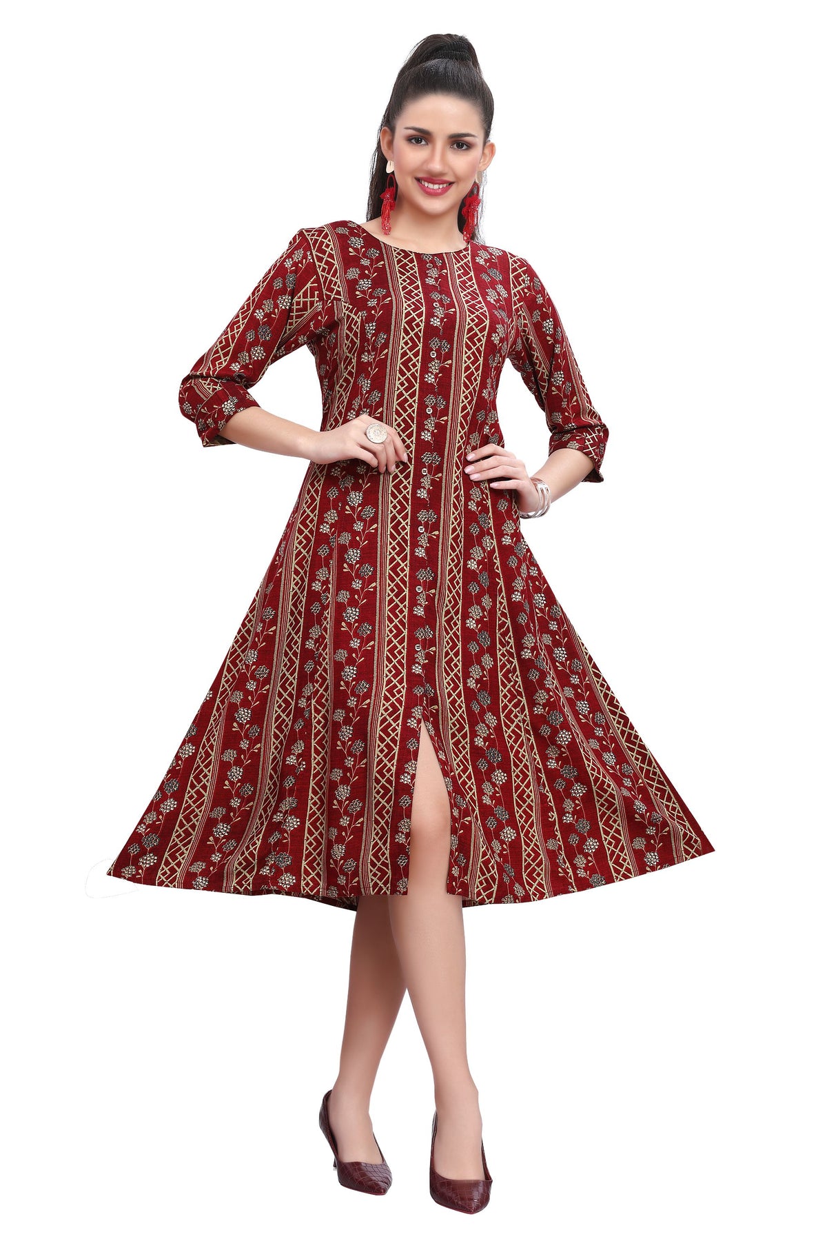 Maroon Princess cut Knee Length Kurti for women