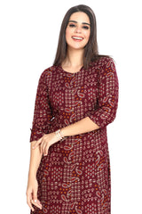 Maroon Princess cut Knee Length Paisley Print Kurti for women